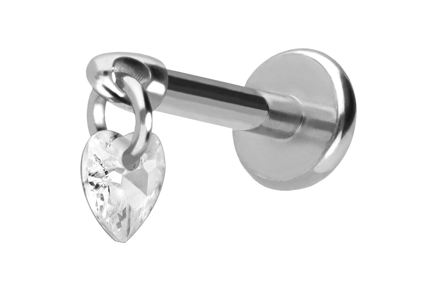 Titan Labret Piercing mit Push Fit KRISTALLHERZ